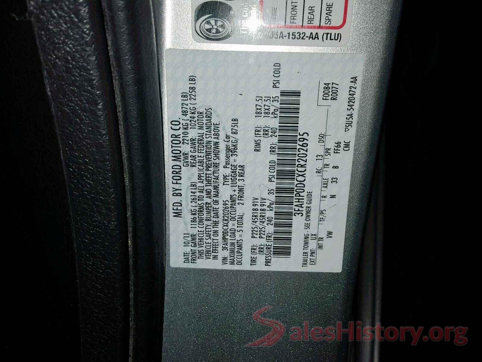 3N1AB7APXHY242544 2012 FORD FUSION