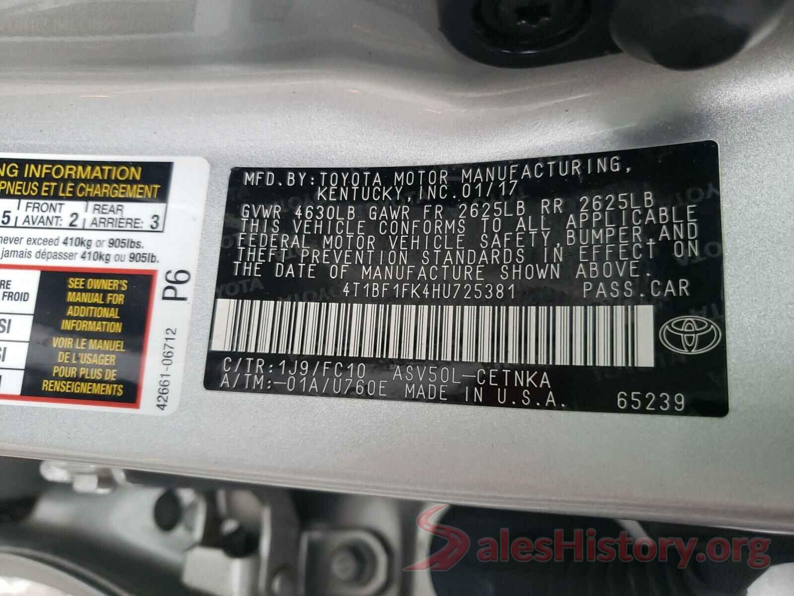 4T1BF1FK4HU725381 2017 TOYOTA CAMRY