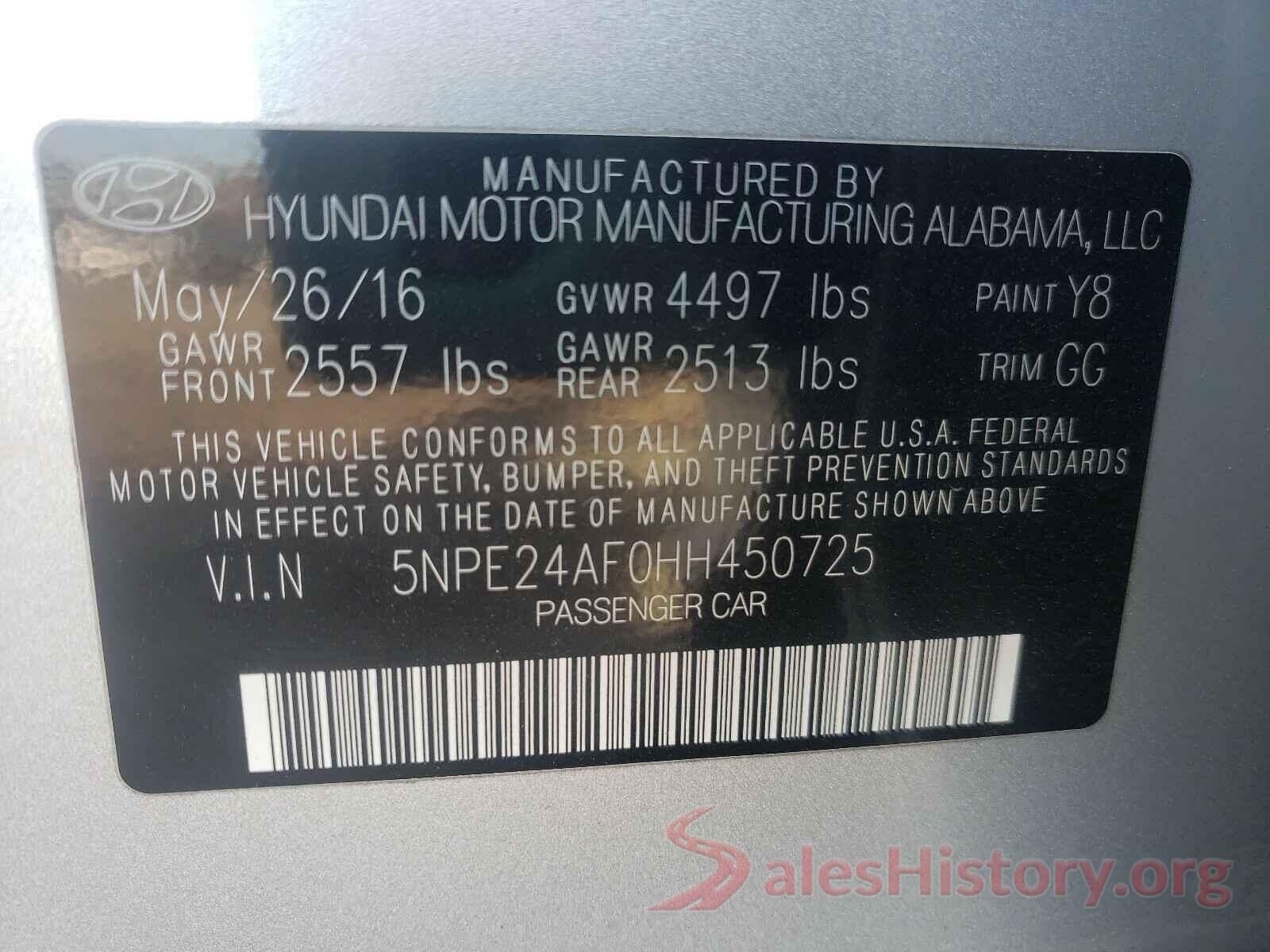 5NPE24AF0HH450725 2017 HYUNDAI SONATA