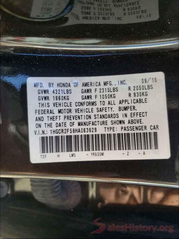 1HGCR2F58HA063629 2017 HONDA ACCORD