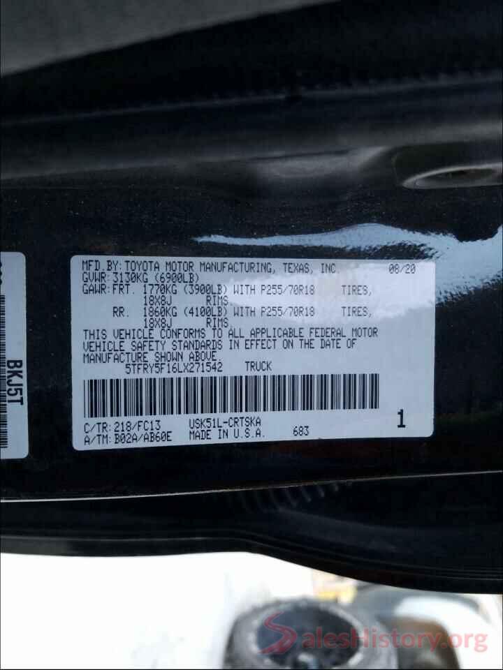 5TFRY5F16LX271542 2020 TOYOTA TUNDRA