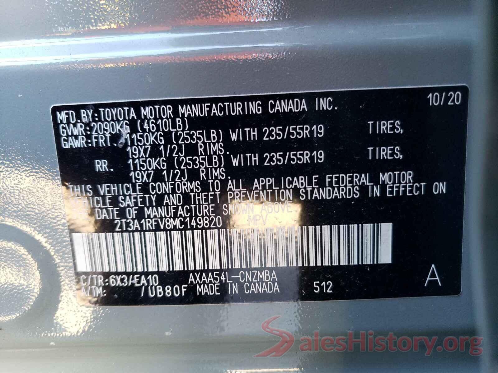 2T3A1RFV8MC149820 2021 TOYOTA RAV4