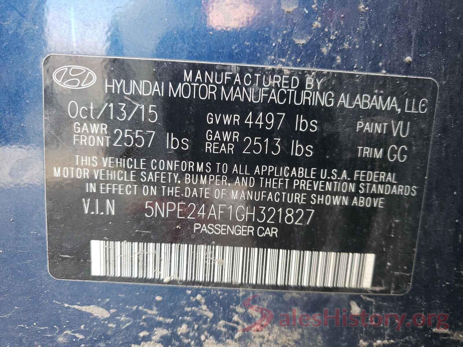 5NPE24AF1GH321827 2016 HYUNDAI SONATA