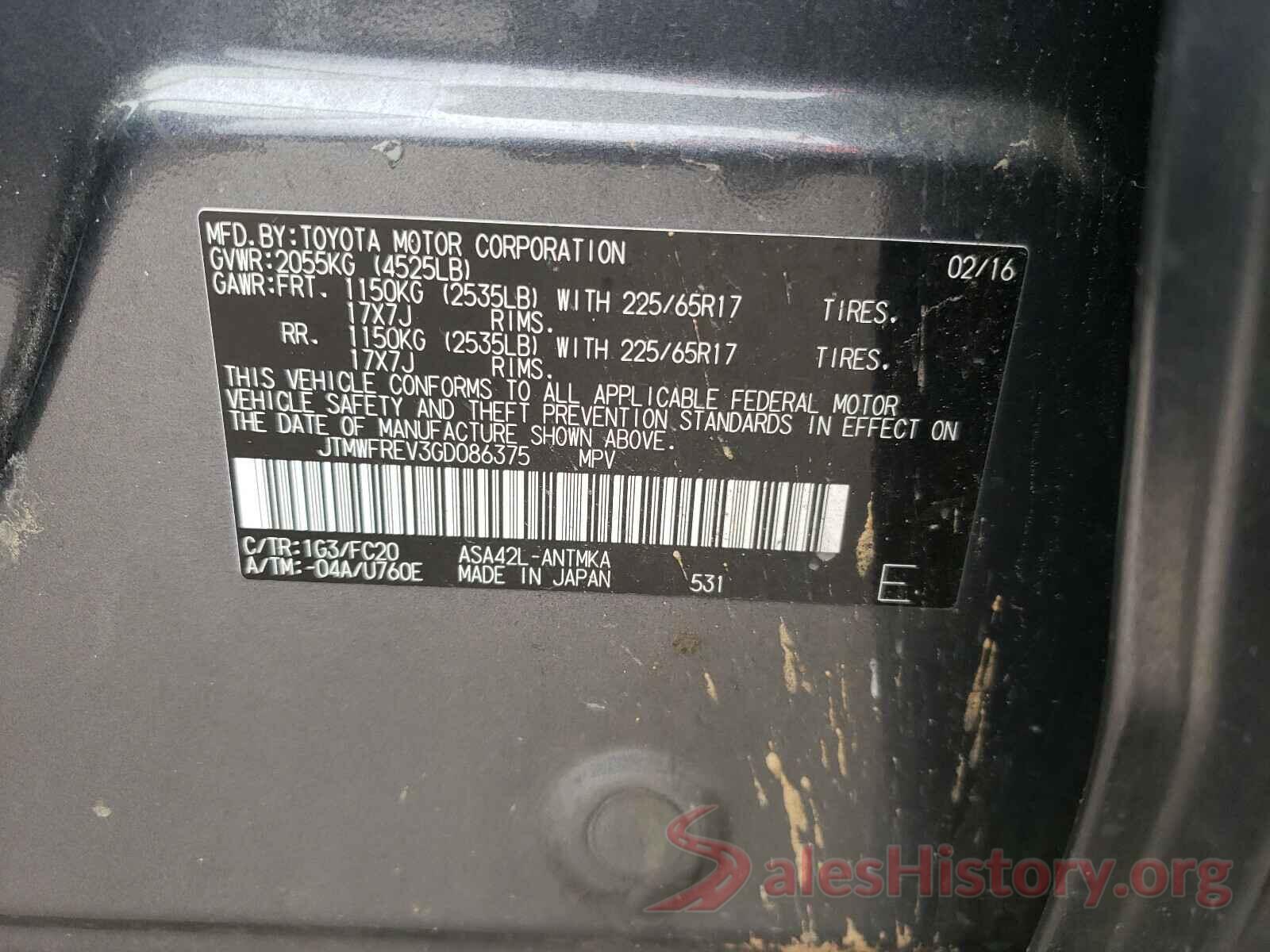 JTMWFREV3GD086375 2016 TOYOTA RAV4