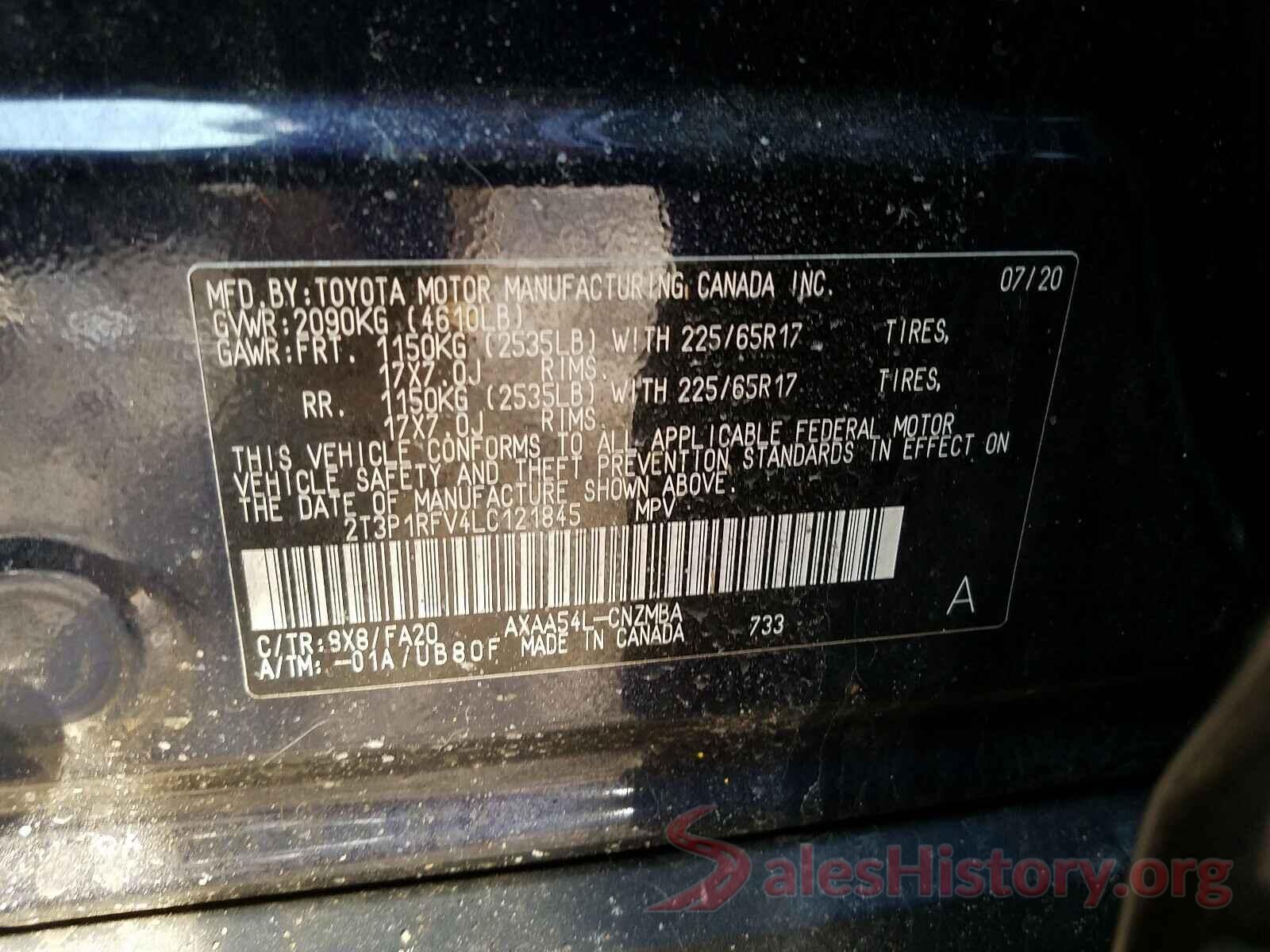 2T3P1RFV4LC121845 2020 TOYOTA RAV4