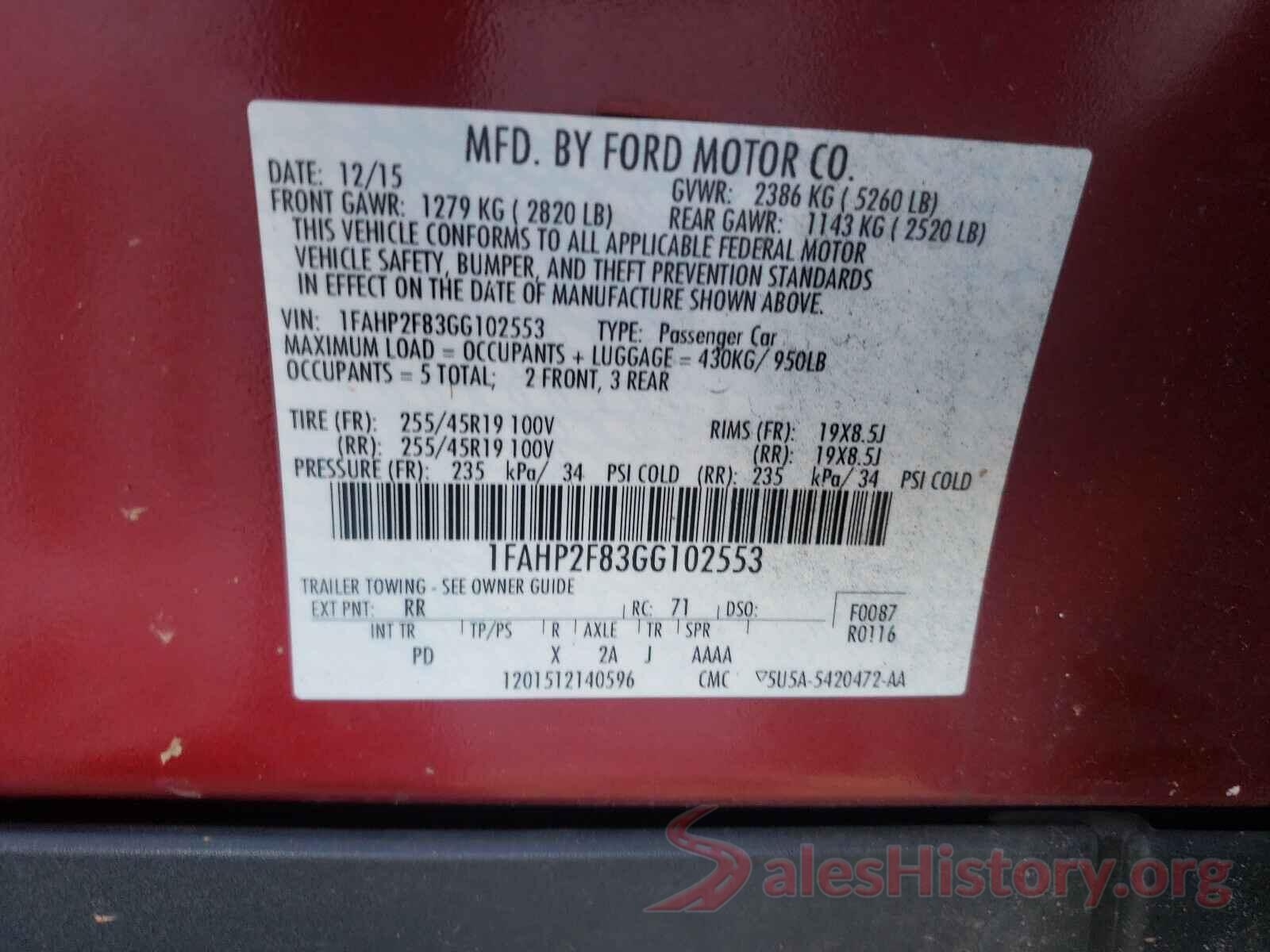 1FAHP2F83GG102553 2016 FORD TAURUS