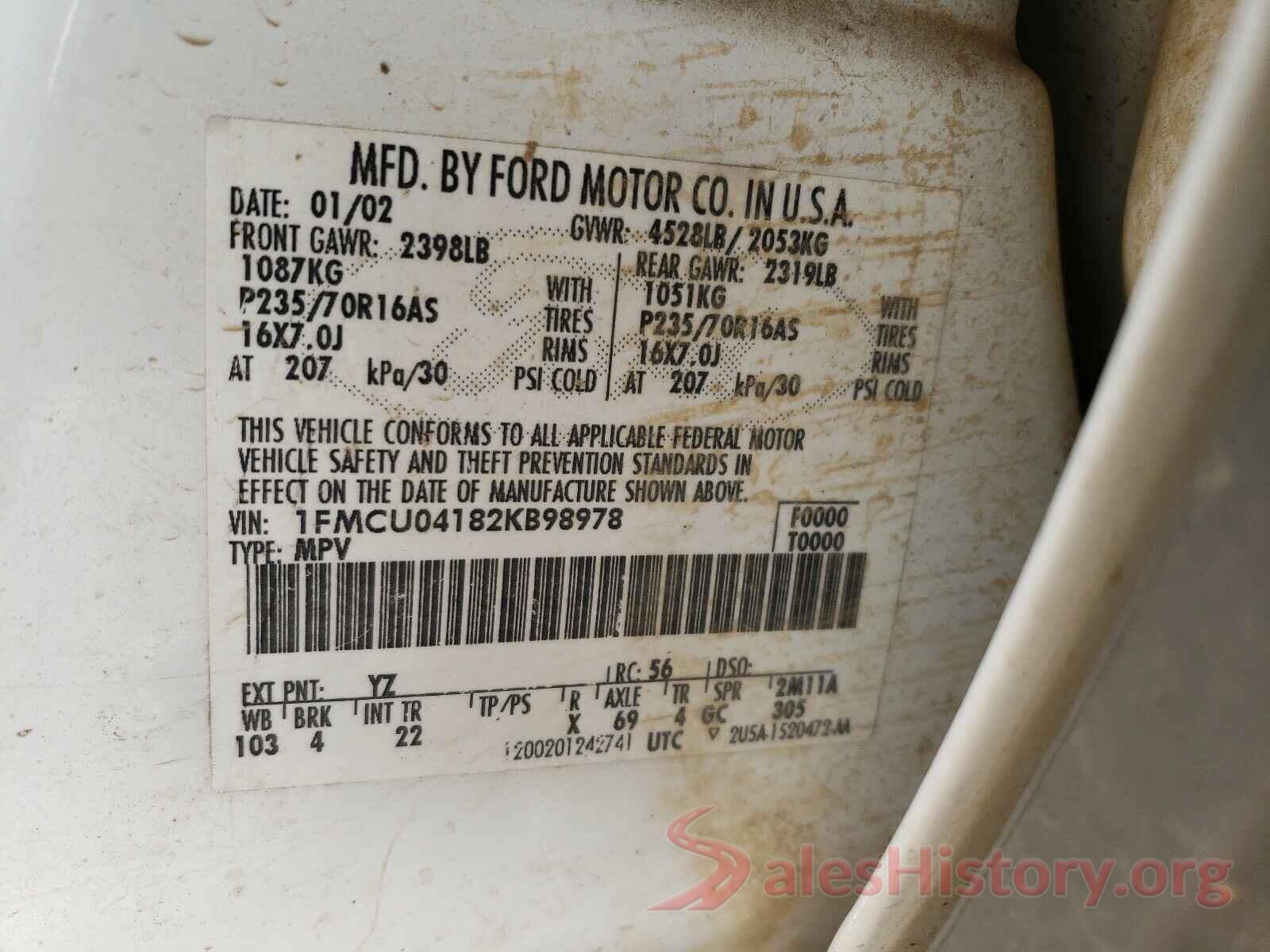 JM3KFACM4L1789058 2002 FORD ESCAPE