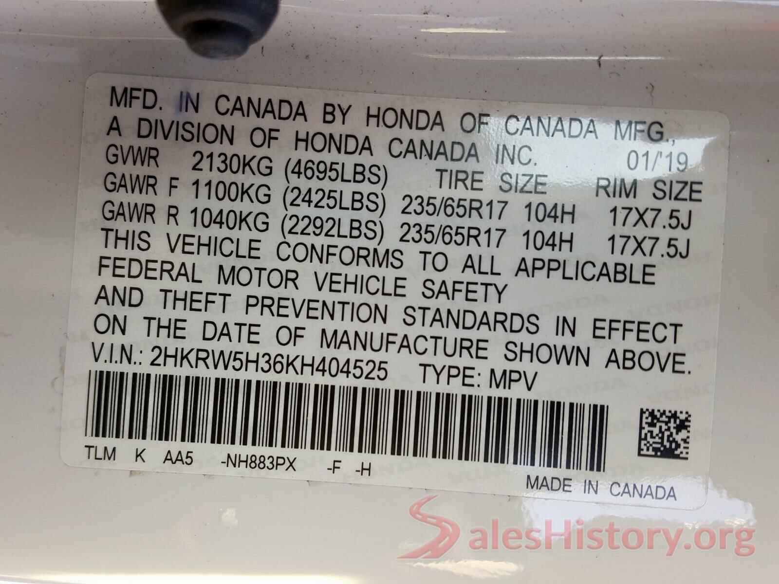 3N1CE2CPXHL356623 2019 HONDA CRV