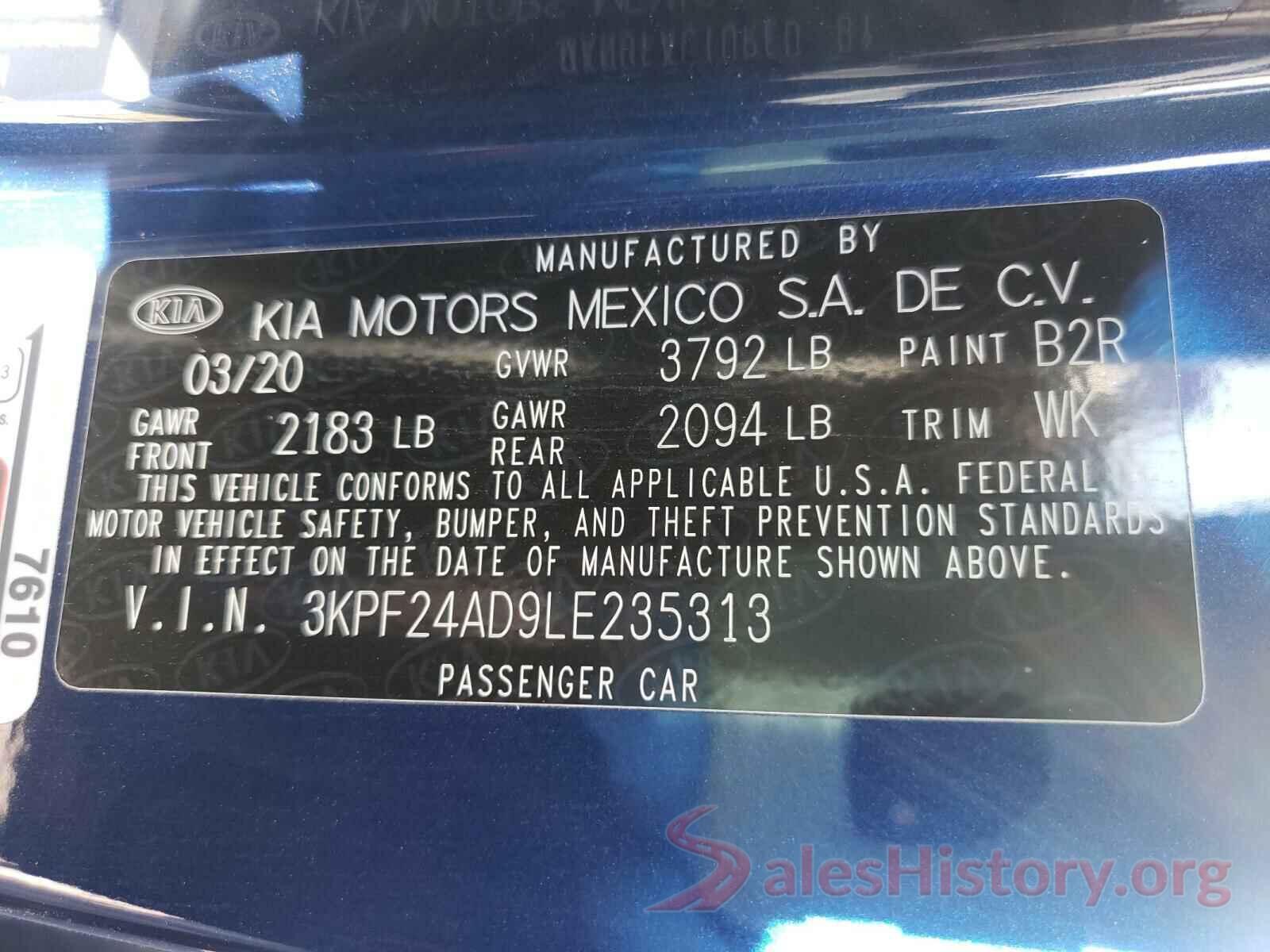 3KPF24AD9LE235313 2020 KIA FORTE