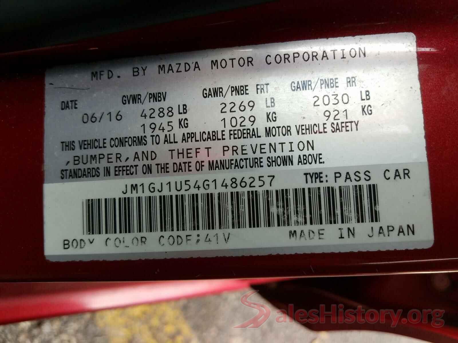 JM1GJ1U54G1486257 2016 MAZDA 6