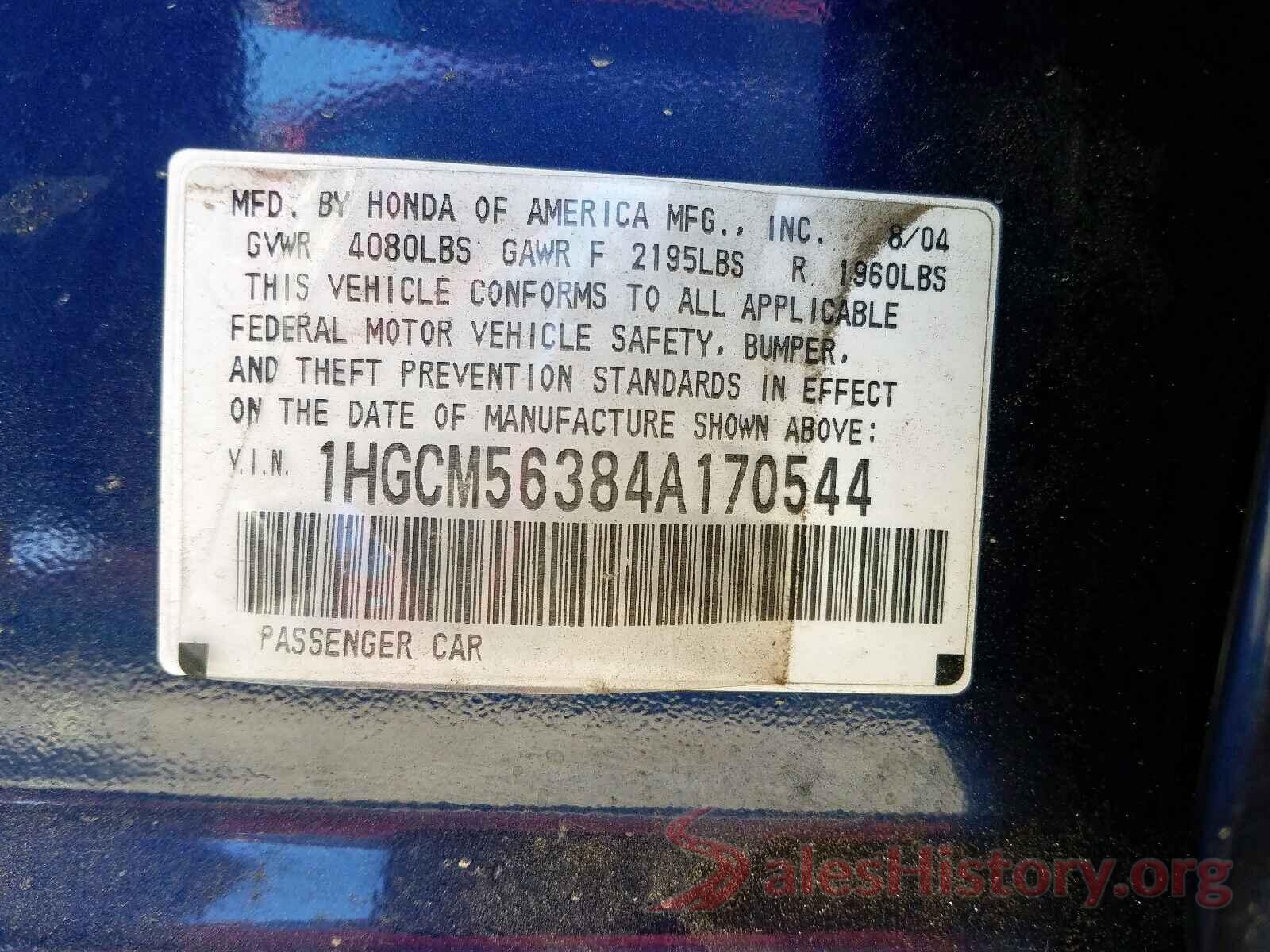 5NPD84LF0JH302278 2004 HONDA ACCORD