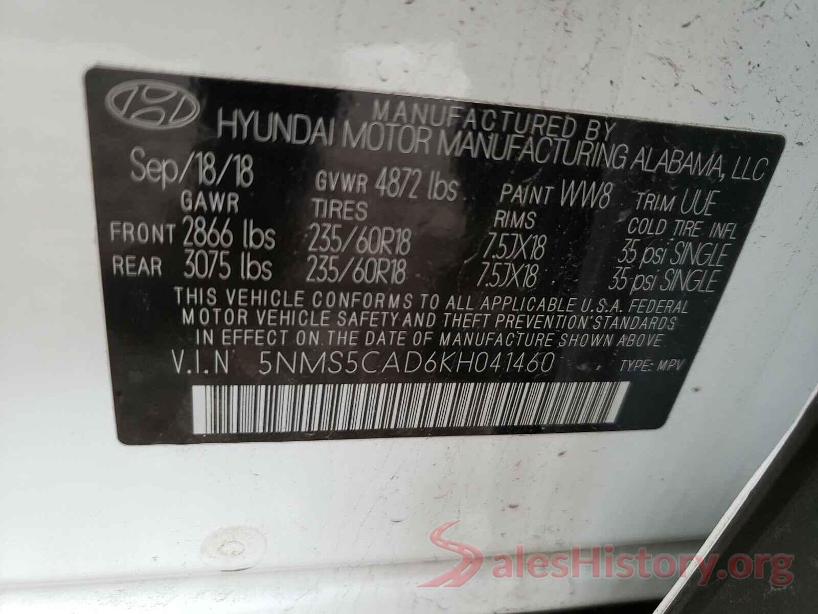 5NMS5CAD6KH041460 2019 HYUNDAI SANTA FE