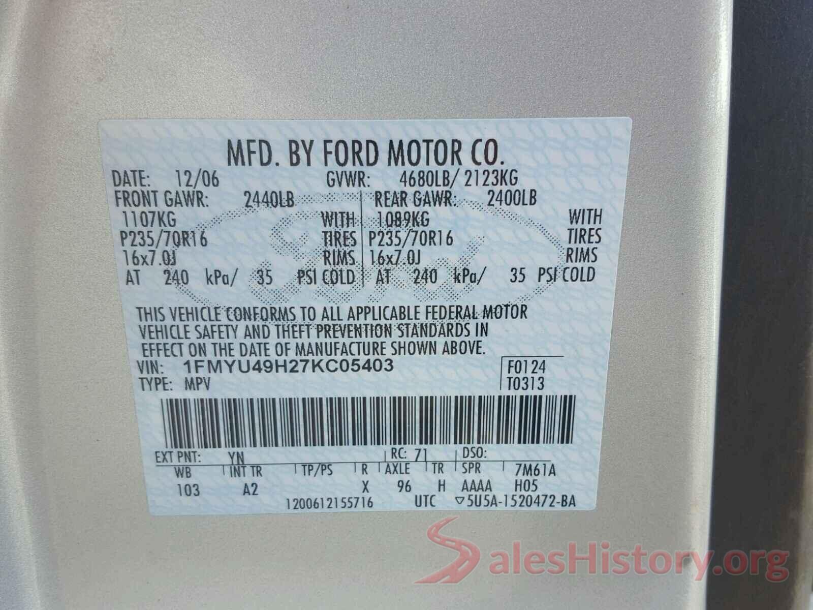 3HGGK5H66JM732244 2007 FORD ESCAPE