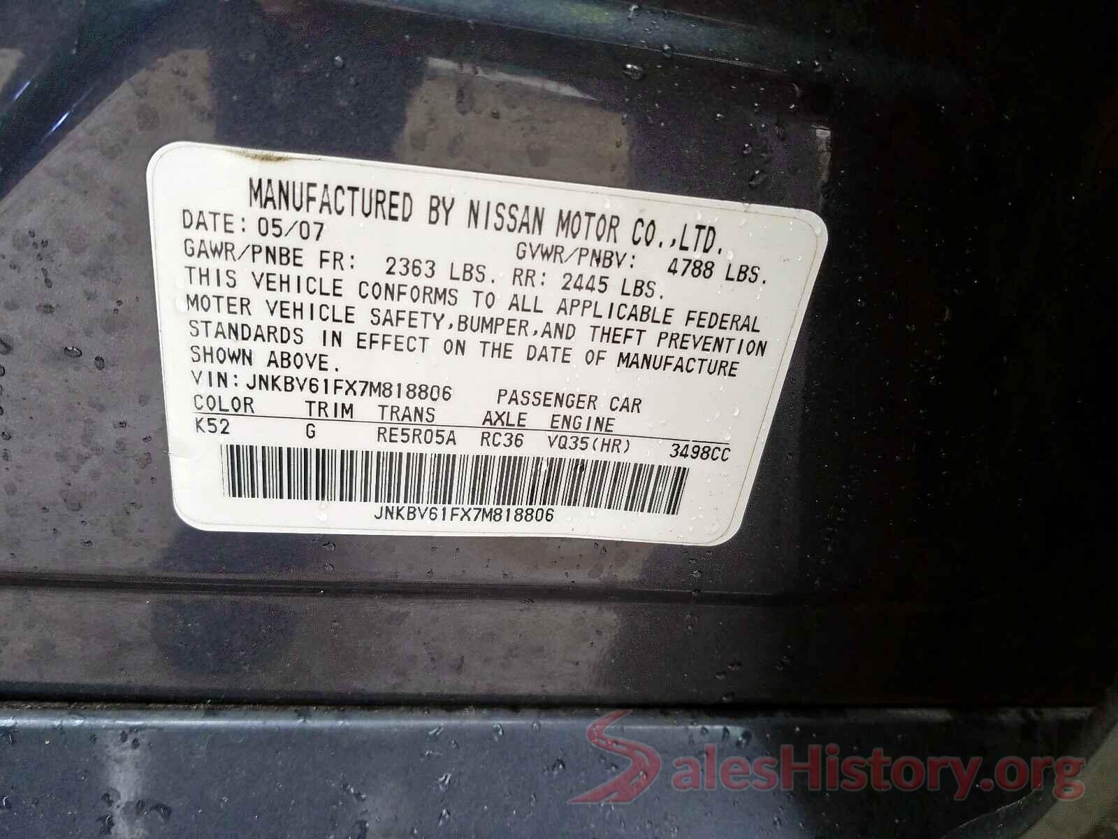 1N4AL3AP9HC235165 2007 INFINITI G35