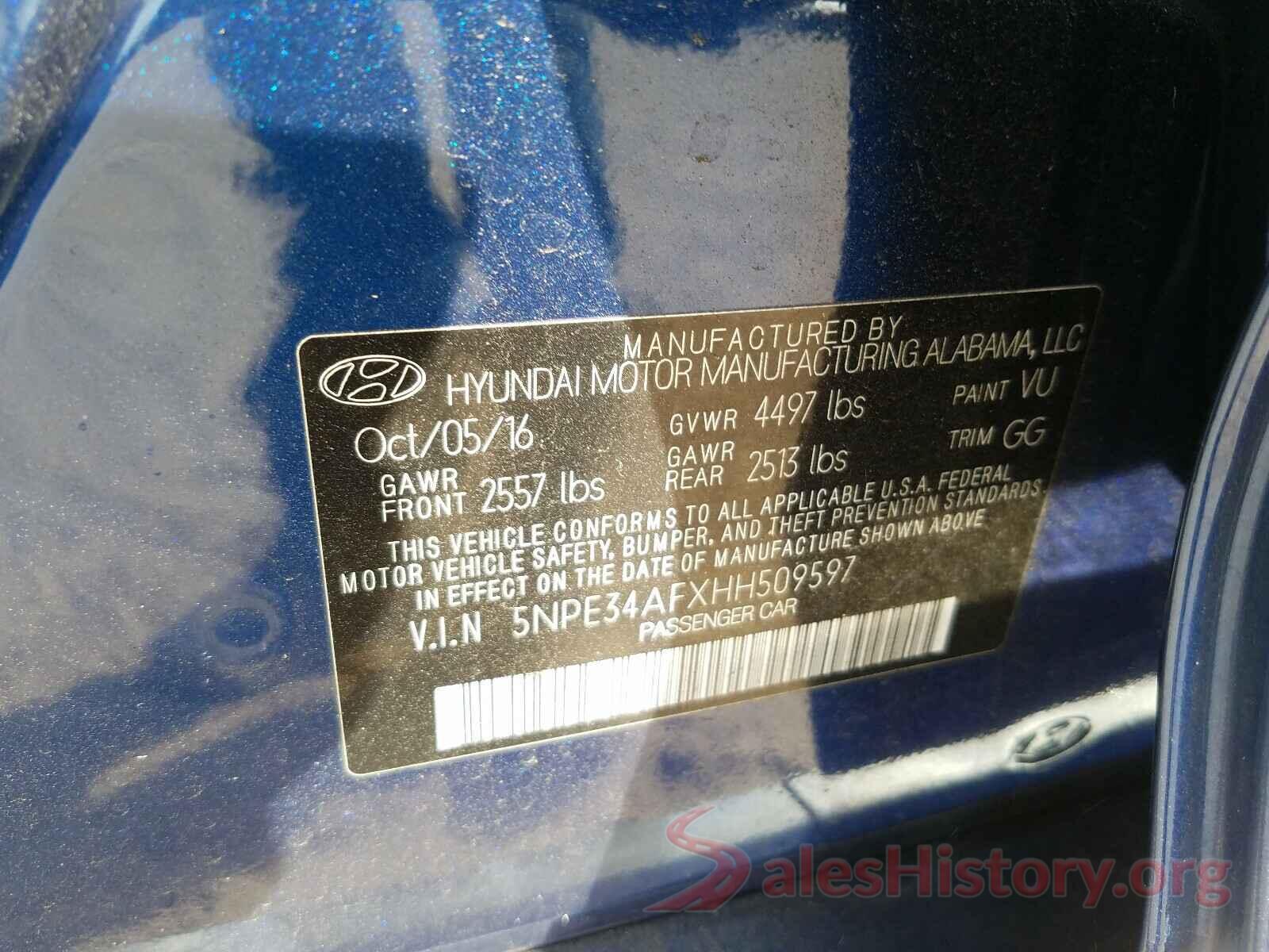 5NPE34AFXHH509597 2017 HYUNDAI SONATA