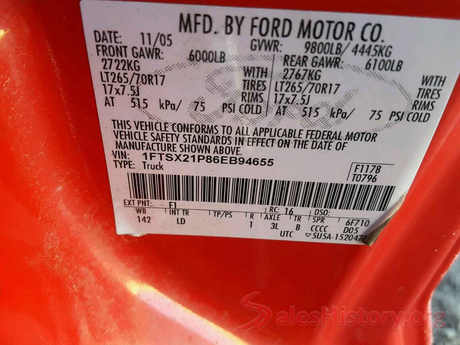 JM1GJ1W51G1475505 2006 FORD F250