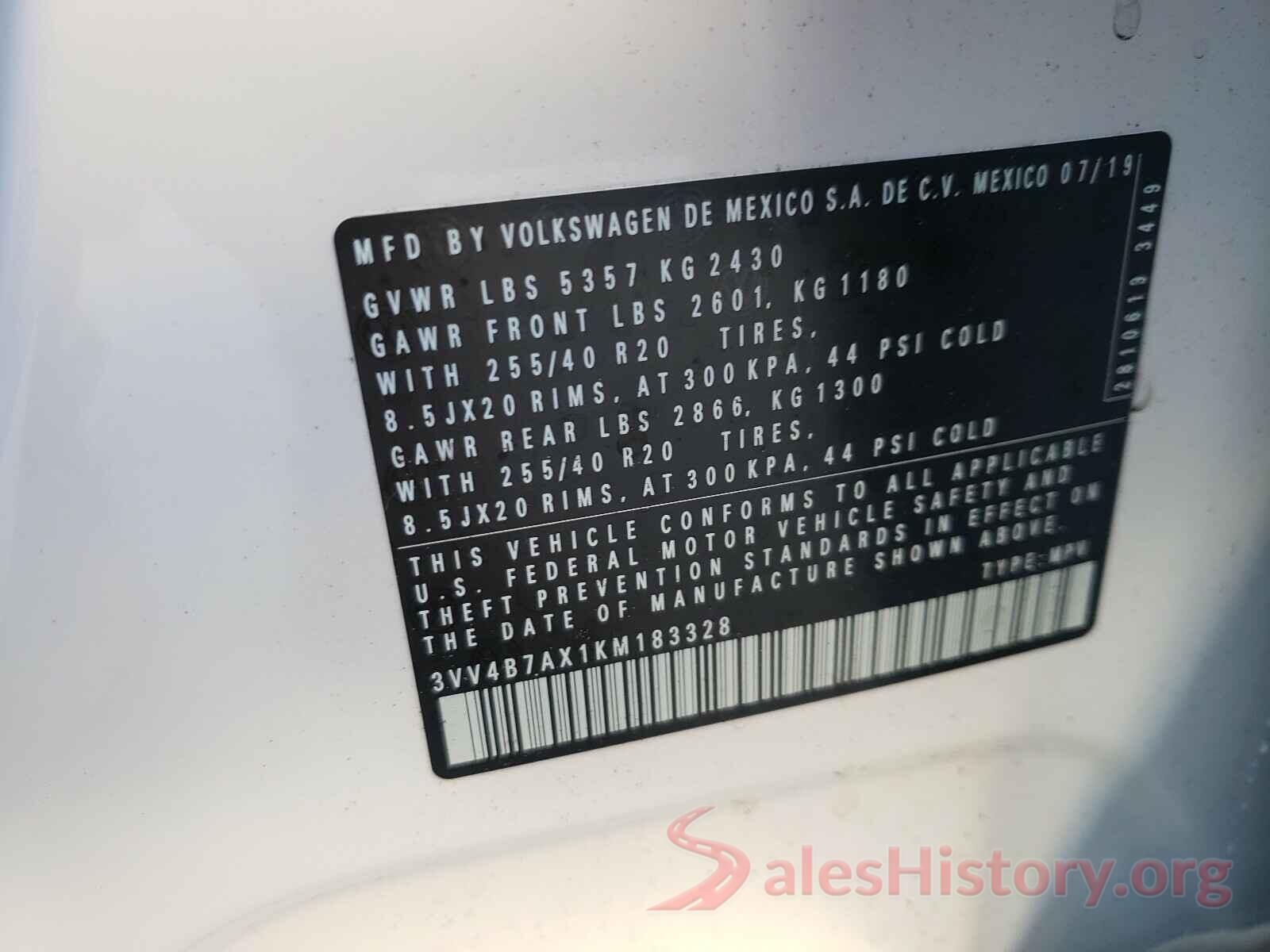 3VV4B7AX1KM183328 2019 VOLKSWAGEN TIGUAN