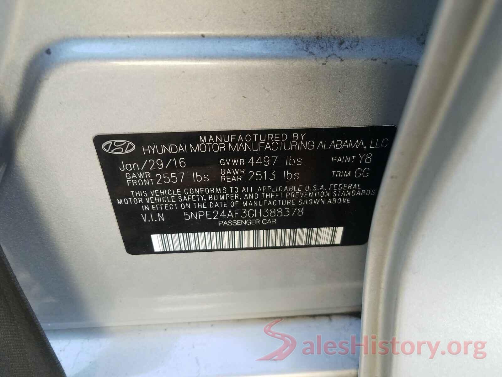 5NPE24AF3GH388378 2016 HYUNDAI SONATA