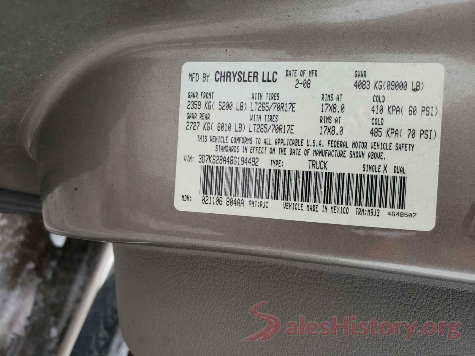 3KPFK4A78HE123636 2008 DODGE RAM 2500