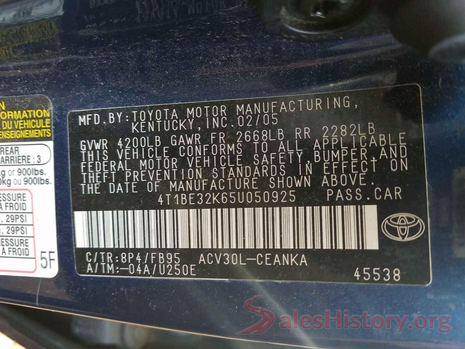 3TMBZ5DN8JM014731 2005 TOYOTA CAMRY