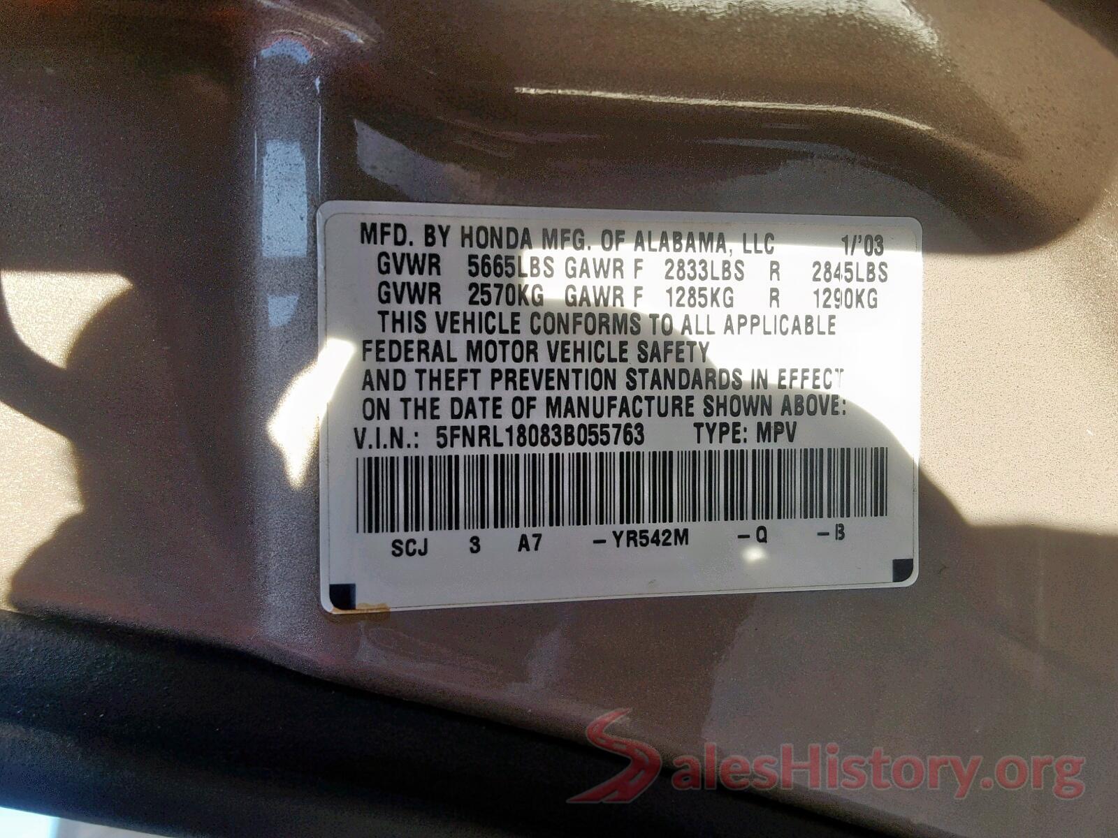 5N1AZ2MG6GN145453 2003 HONDA ODYSSEY EX