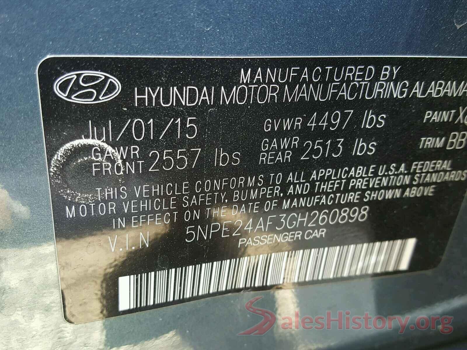 YV449MRK2G2921201 2016 HYUNDAI SONATA