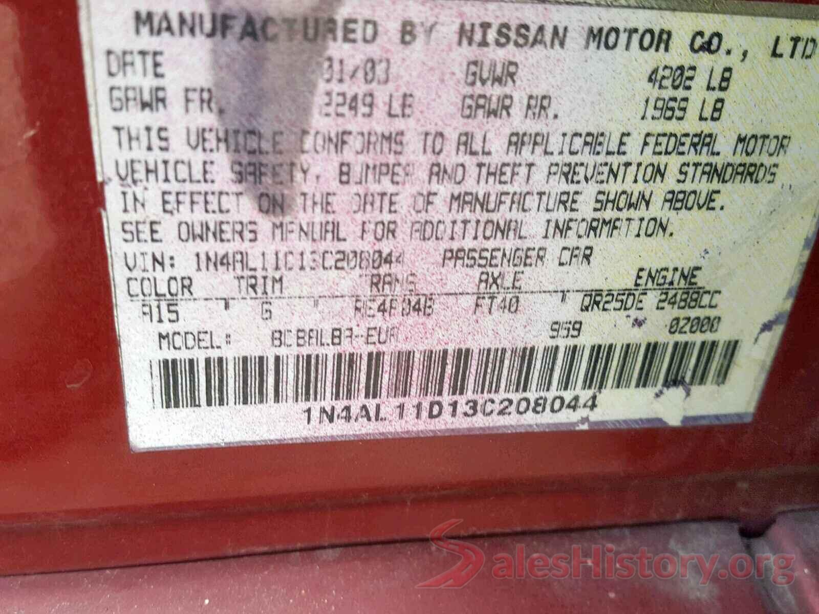 JTNK4RBE7K3066892 2003 NISSAN ALTIMA BAS