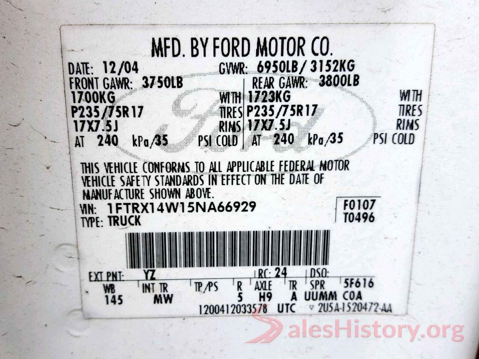 1N4BL4CV8KC181810 2005 FORD F150