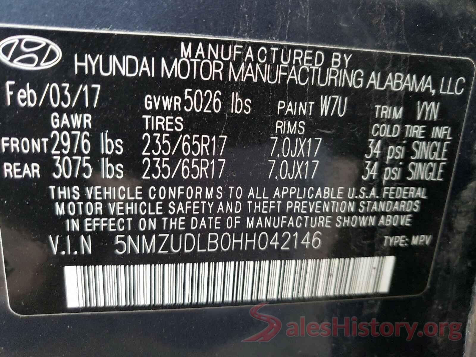 5NMZUDLB0HH042146 2017 HYUNDAI SANTA FE