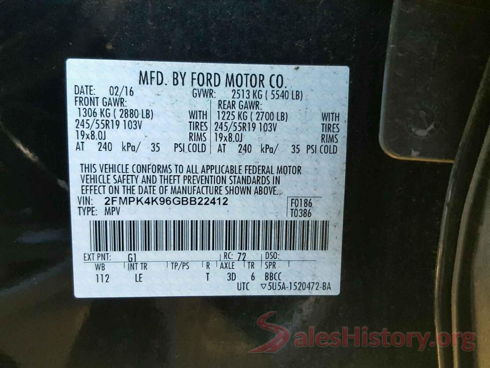 2FMPK4K96GBB22412 2016 FORD EDGE