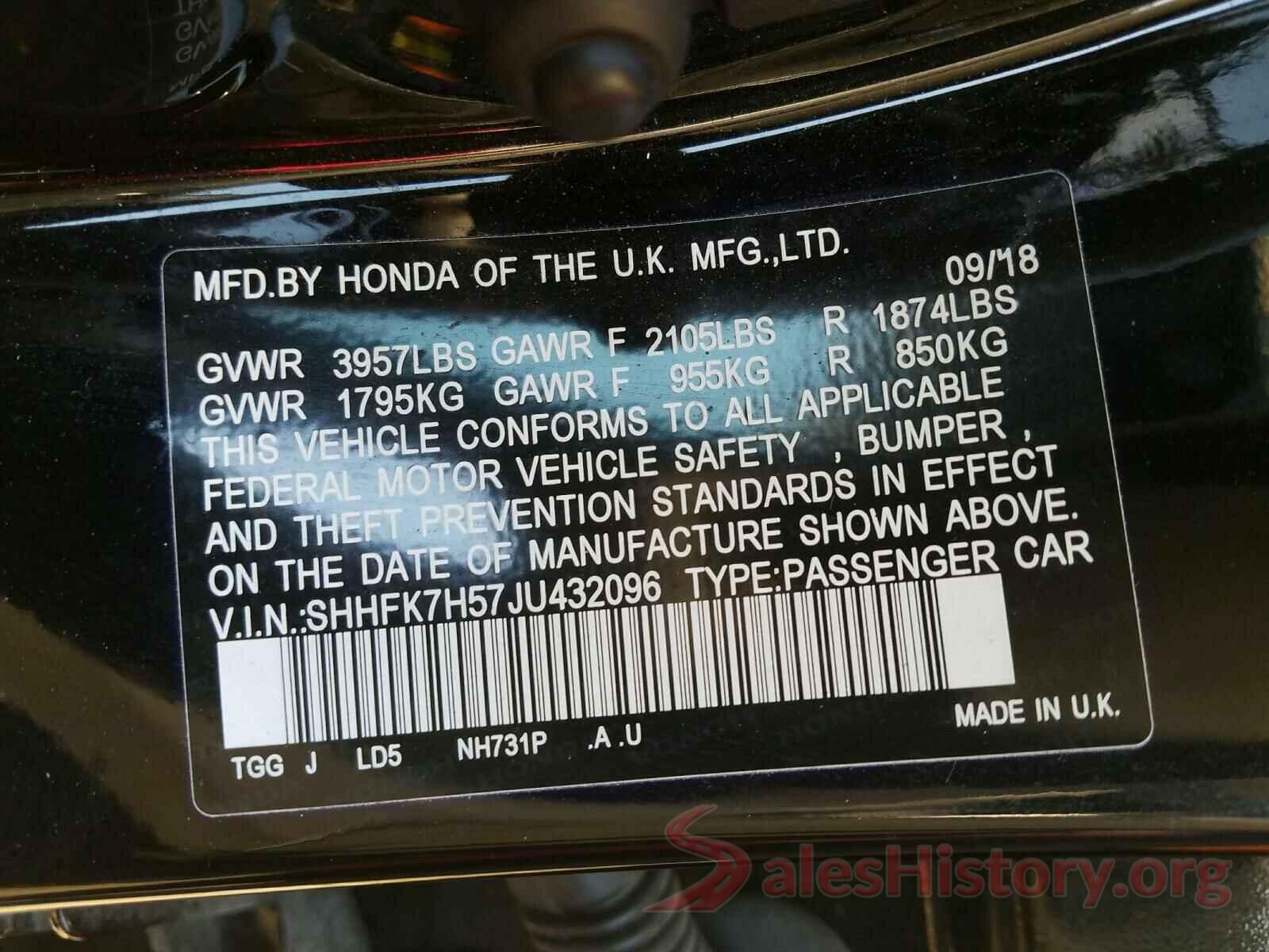 SHHFK7H57JU432096 2018 HONDA CIVIC