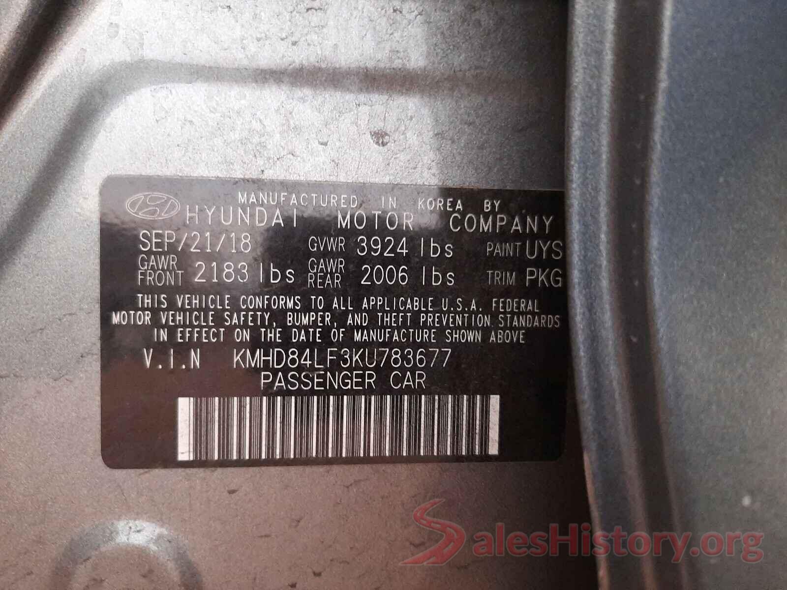 KMHD84LF3KU783677 2019 HYUNDAI ELANTRA