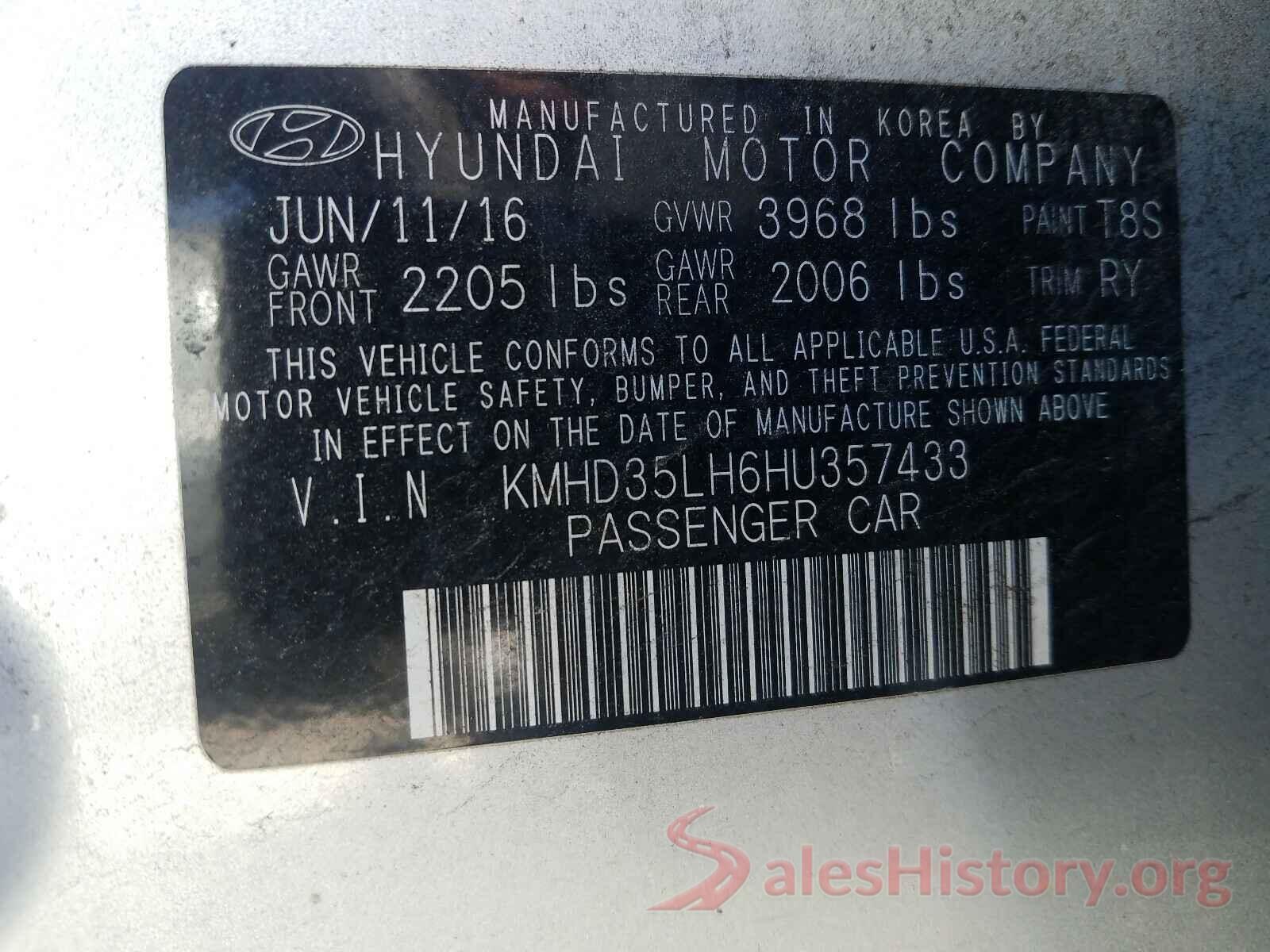 KMHD35LH6HU357433 2017 HYUNDAI ELANTRA