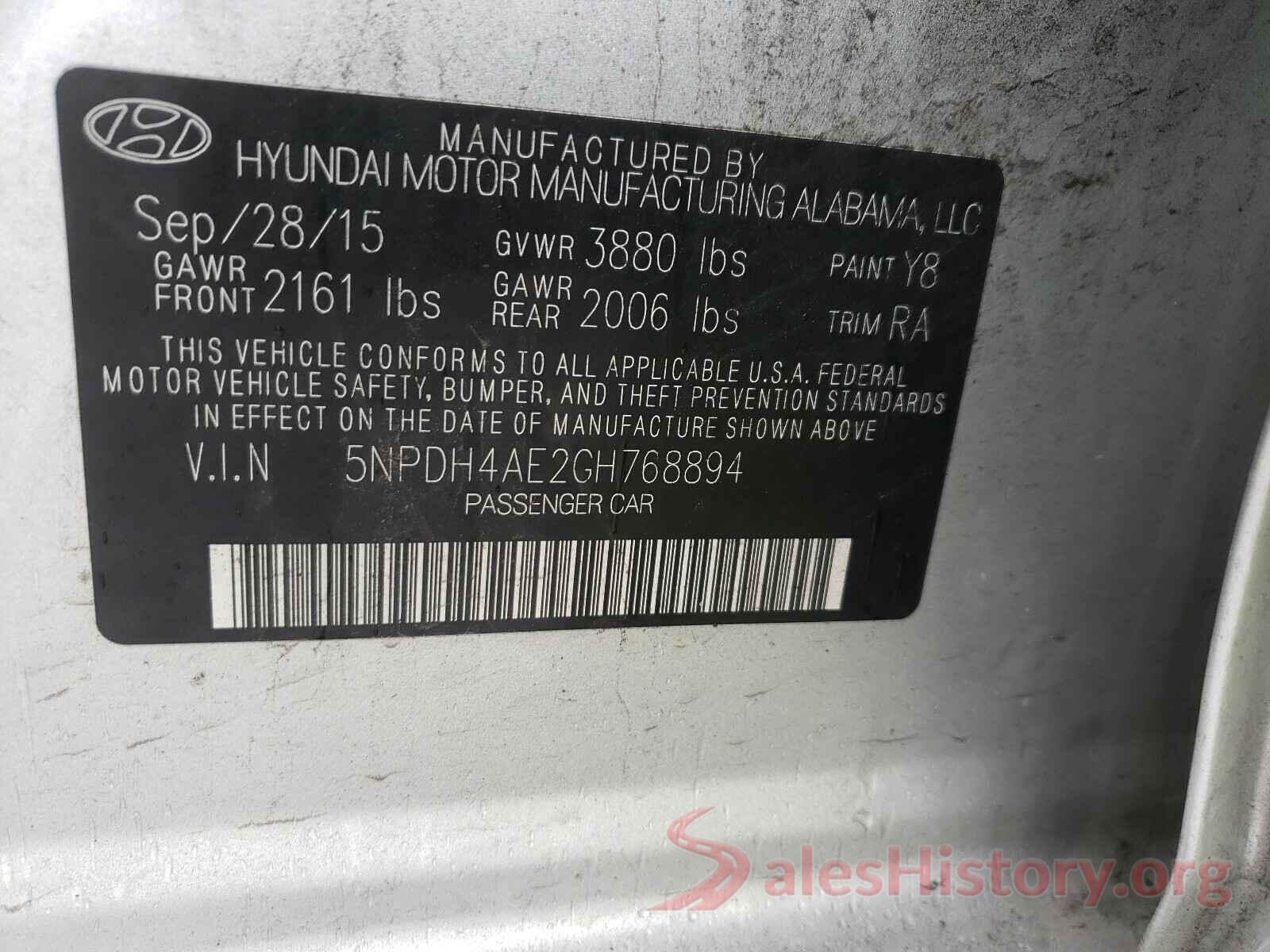 5NPDH4AE2GH768894 2016 HYUNDAI ELANTRA