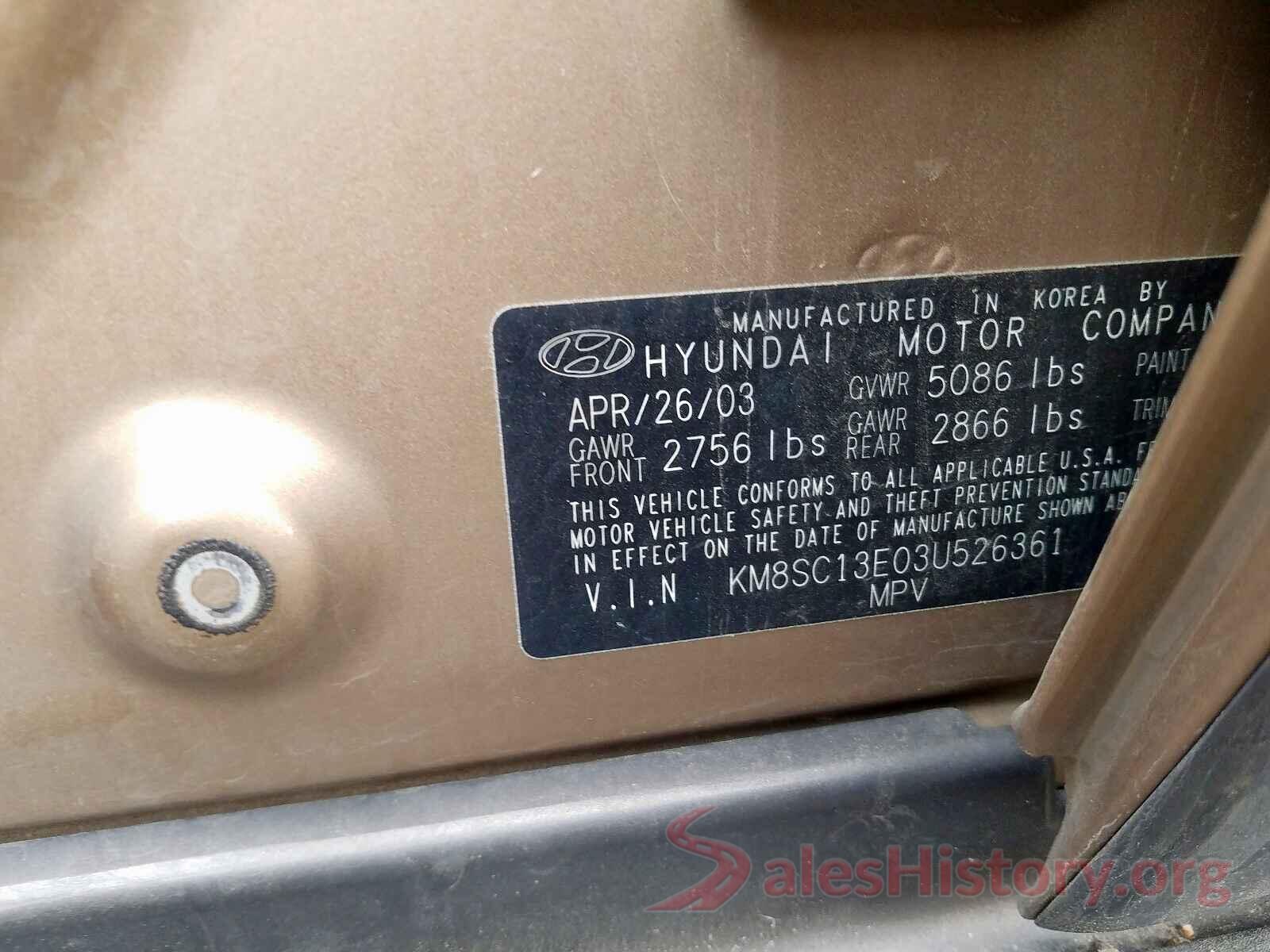 JTMZFREVXHJ137970 2003 HYUNDAI SANTA FE