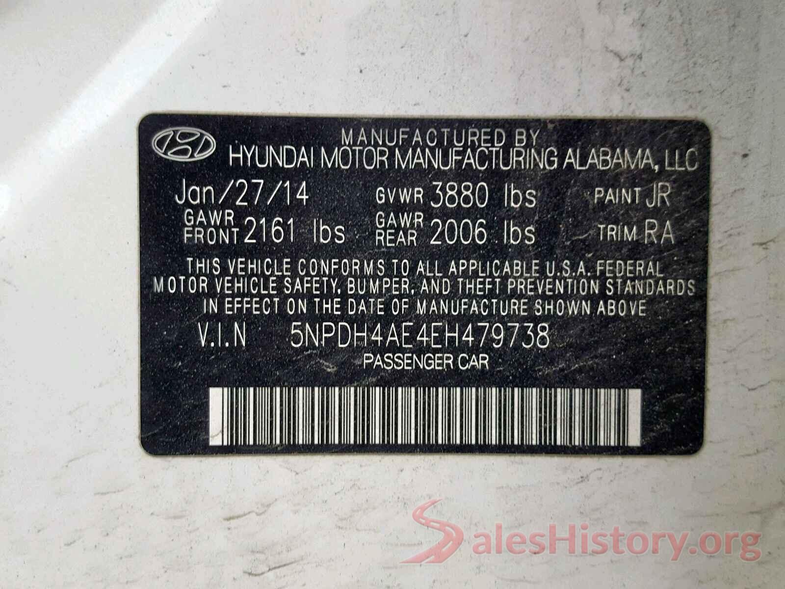 5NPDH4AE4EH479738 2014 HYUNDAI ELANTRA