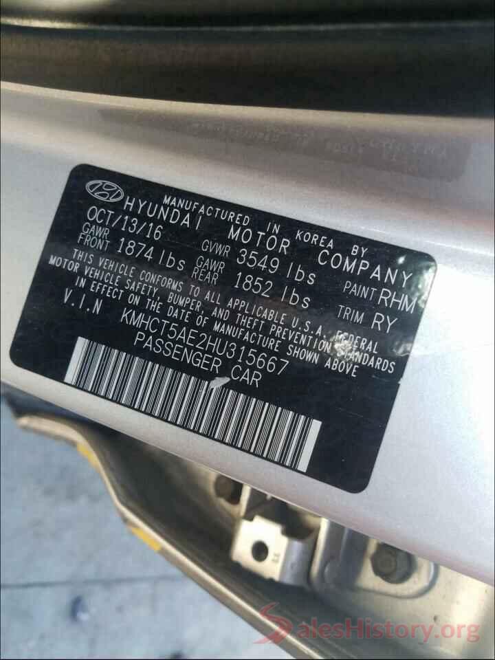 KMHCT5AE2HU315667 2017 HYUNDAI ACCENT