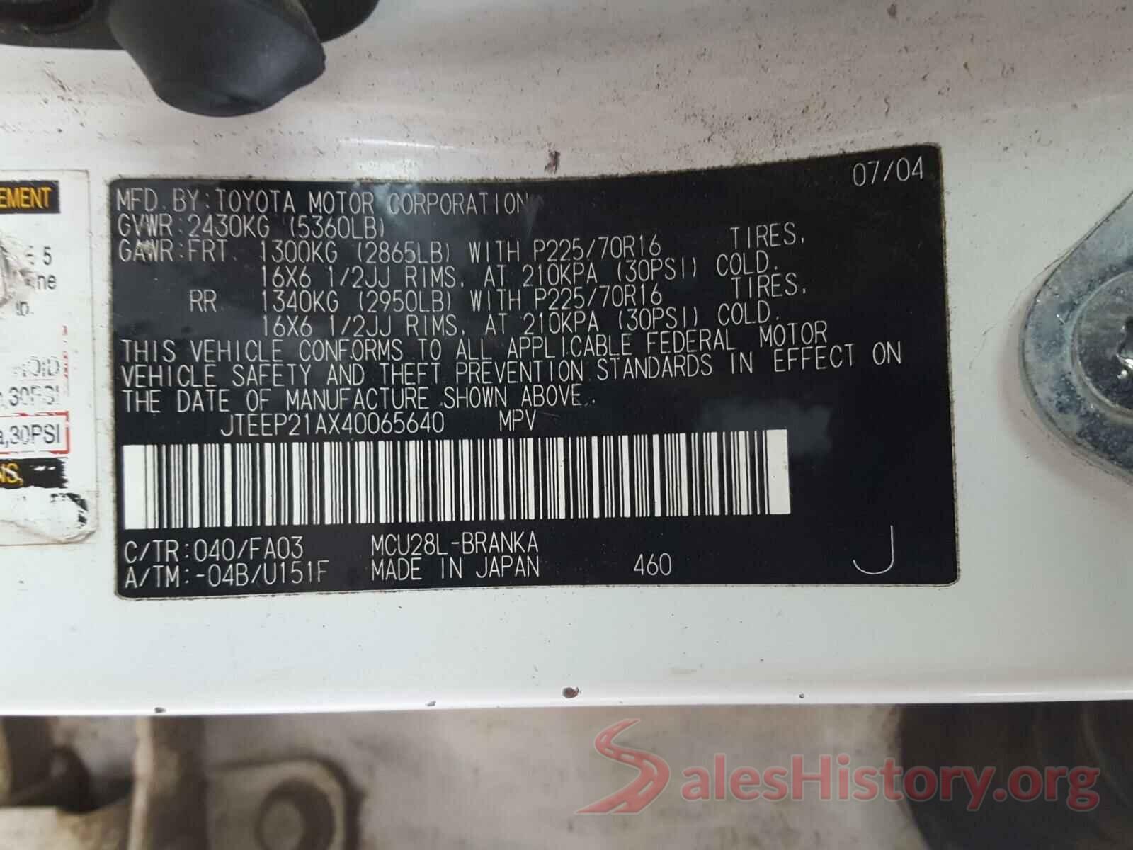 3VV3B7AX3JM045056 2004 TOYOTA HIGHLANDER