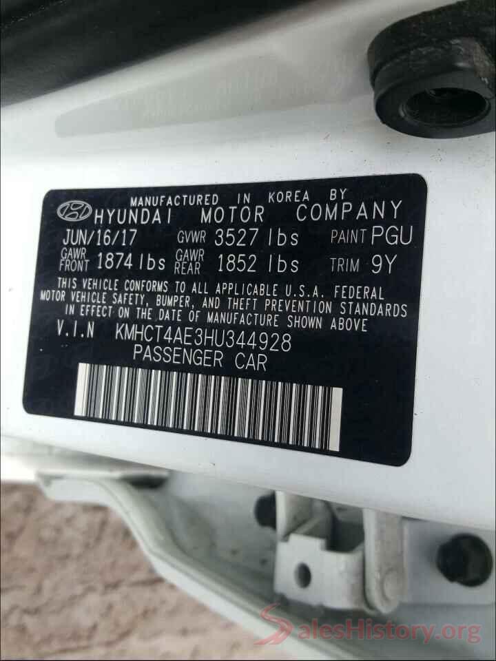 KMHCT4AE3HU344928 2017 HYUNDAI ACCENT