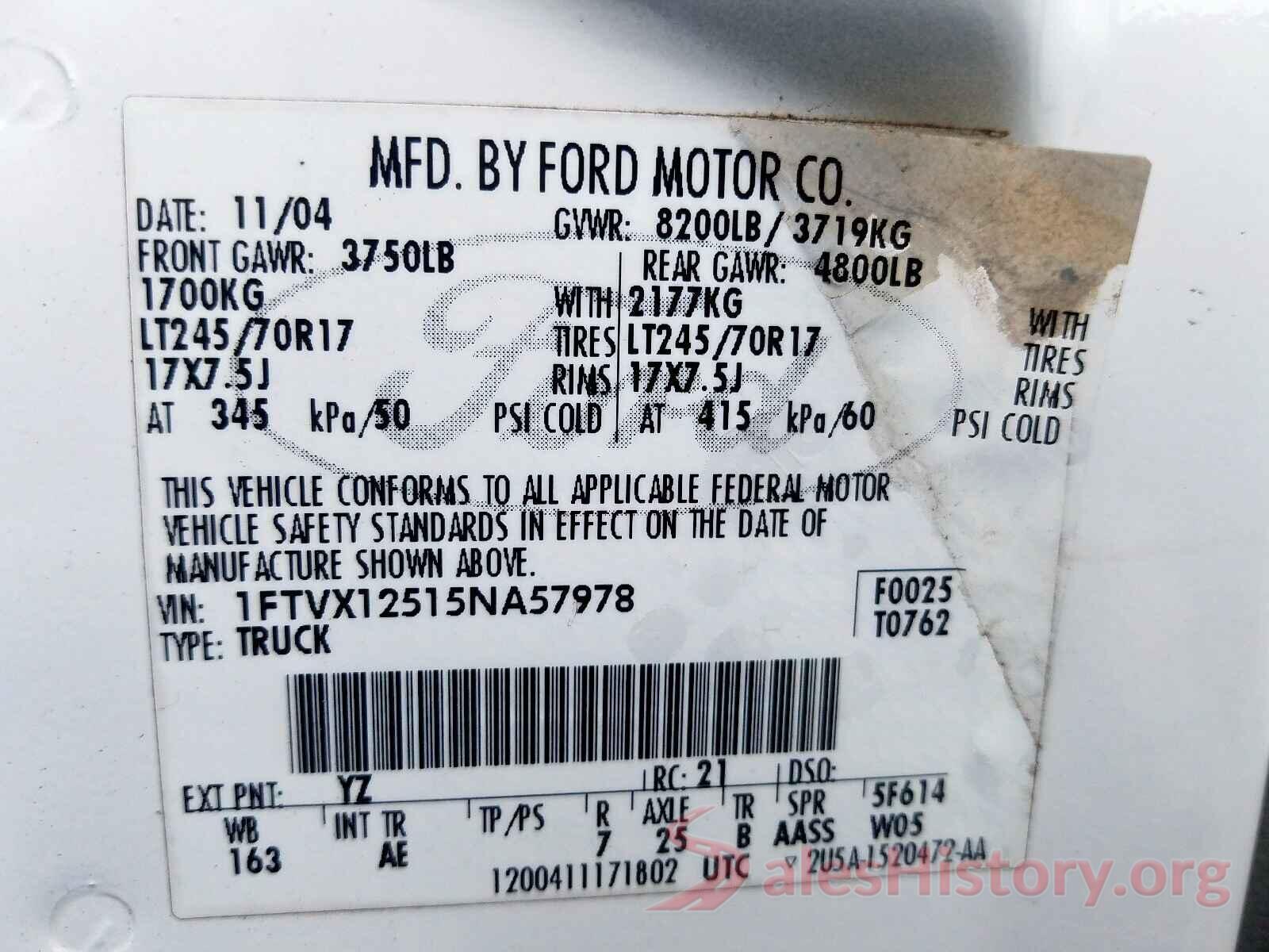 KMHD74LF3HU383632 2005 FORD F150