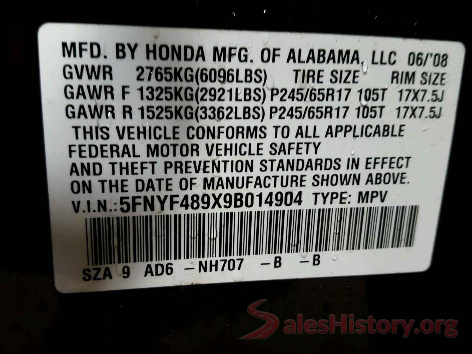 3N1AB7AP4HY295630 2009 HONDA PILOT