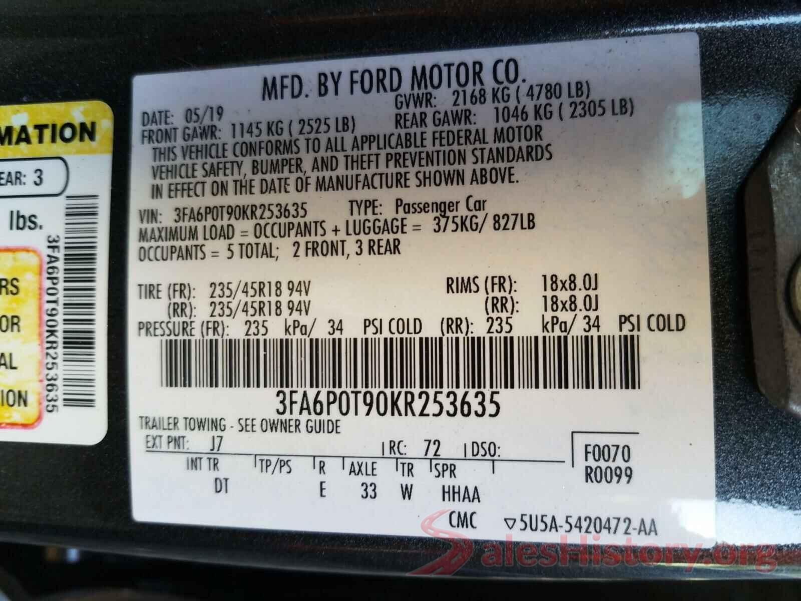 2T1BURHE9JC965559 2019 FORD FUSION