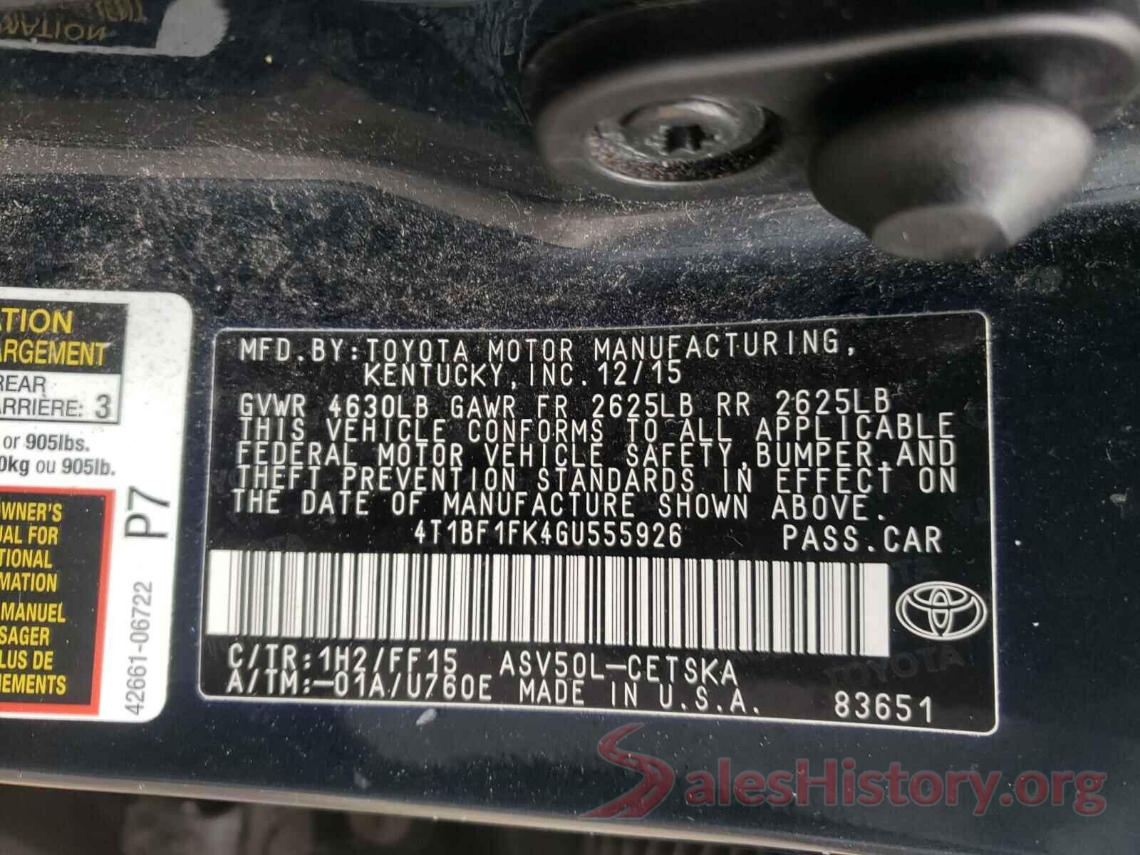 4T1BF1FK4GU555926 2016 TOYOTA CAMRY