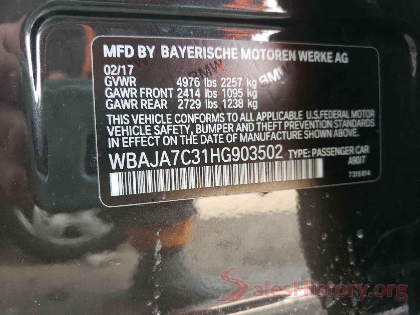 WBAJA7C31HG903502 2017 BMW 5 SERIES