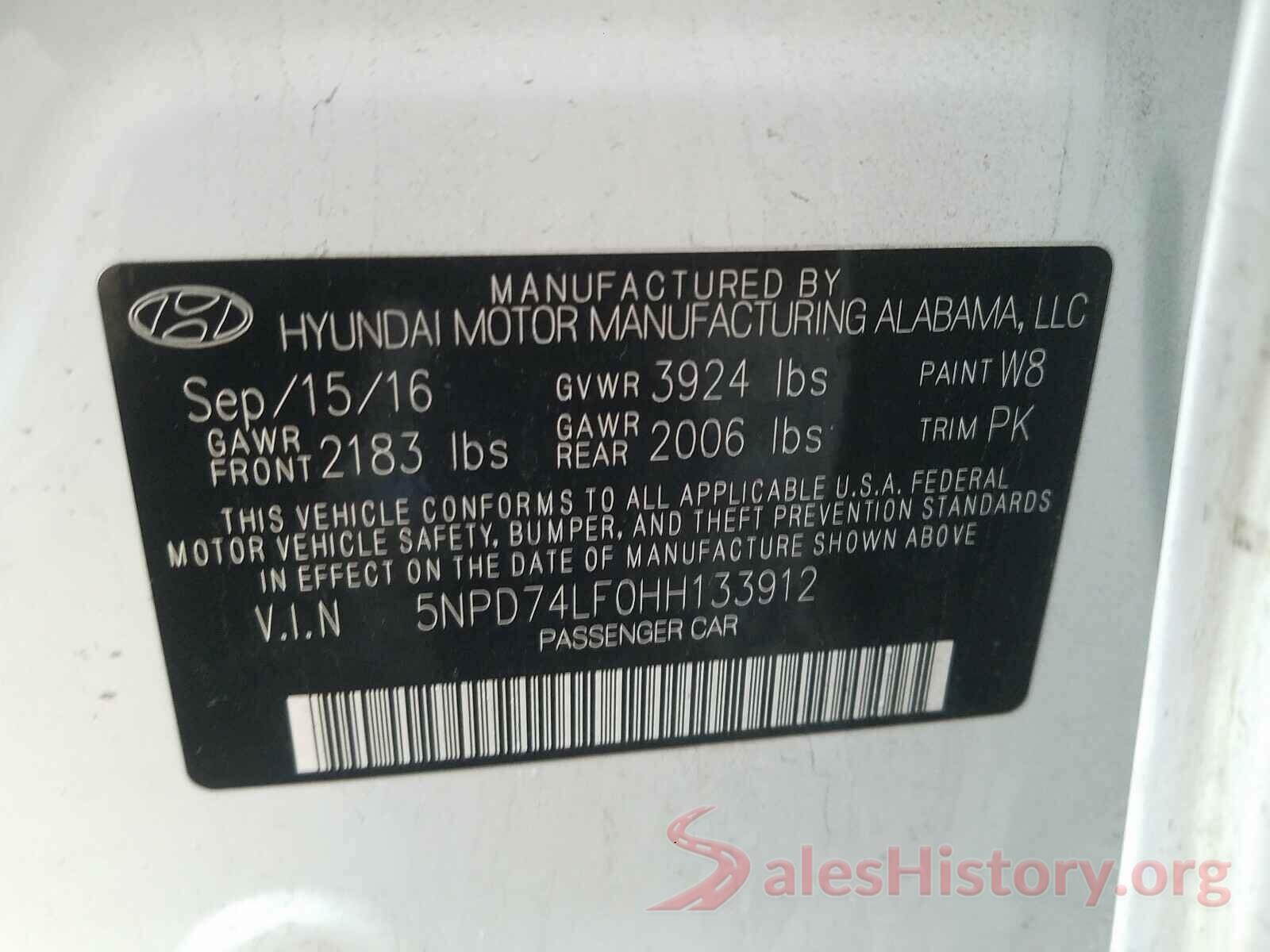 5NPD74LF0HH133912 2017 HYUNDAI ELANTRA