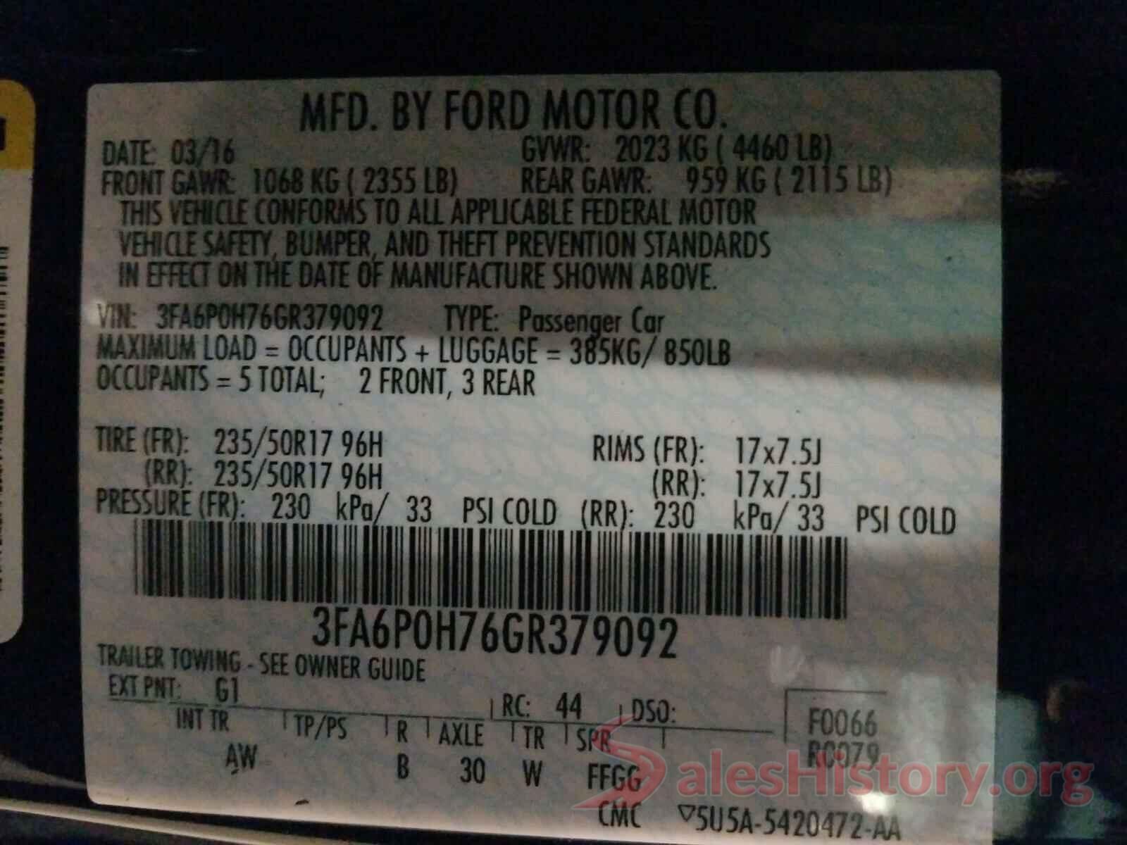 3FA6P0H76GR379092 2016 FORD FUSION