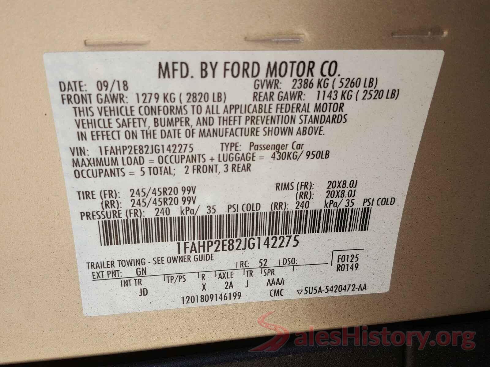 1FAHP2E82JG142275 2018 FORD TAURUS