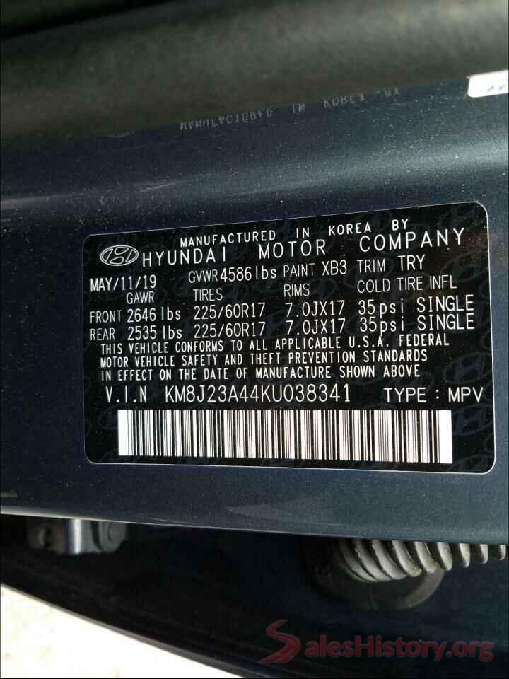 KM8J23A44KU038341 2019 HYUNDAI TUCSON