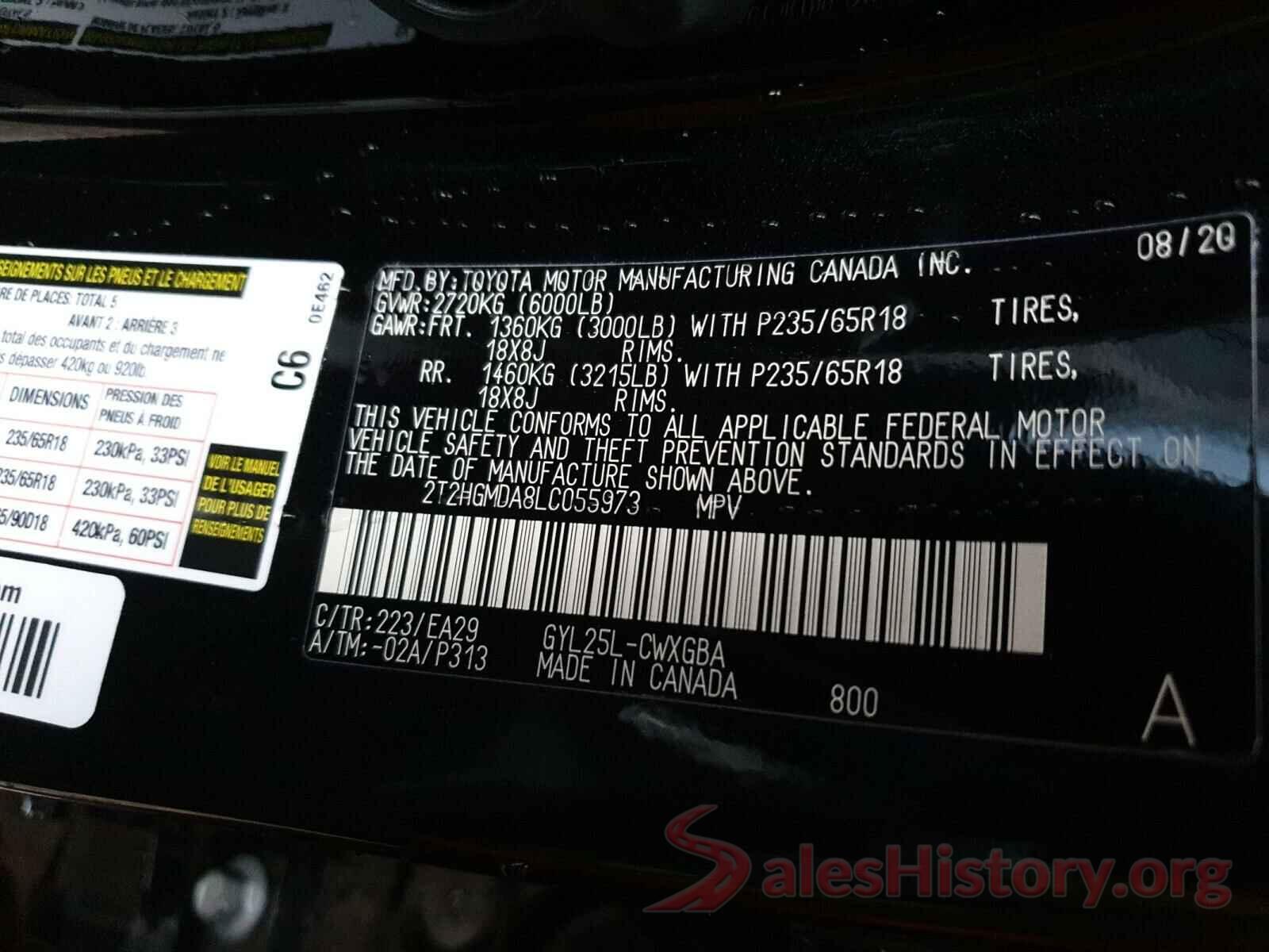 2T2HGMDA8LC055973 2020 LEXUS RX450