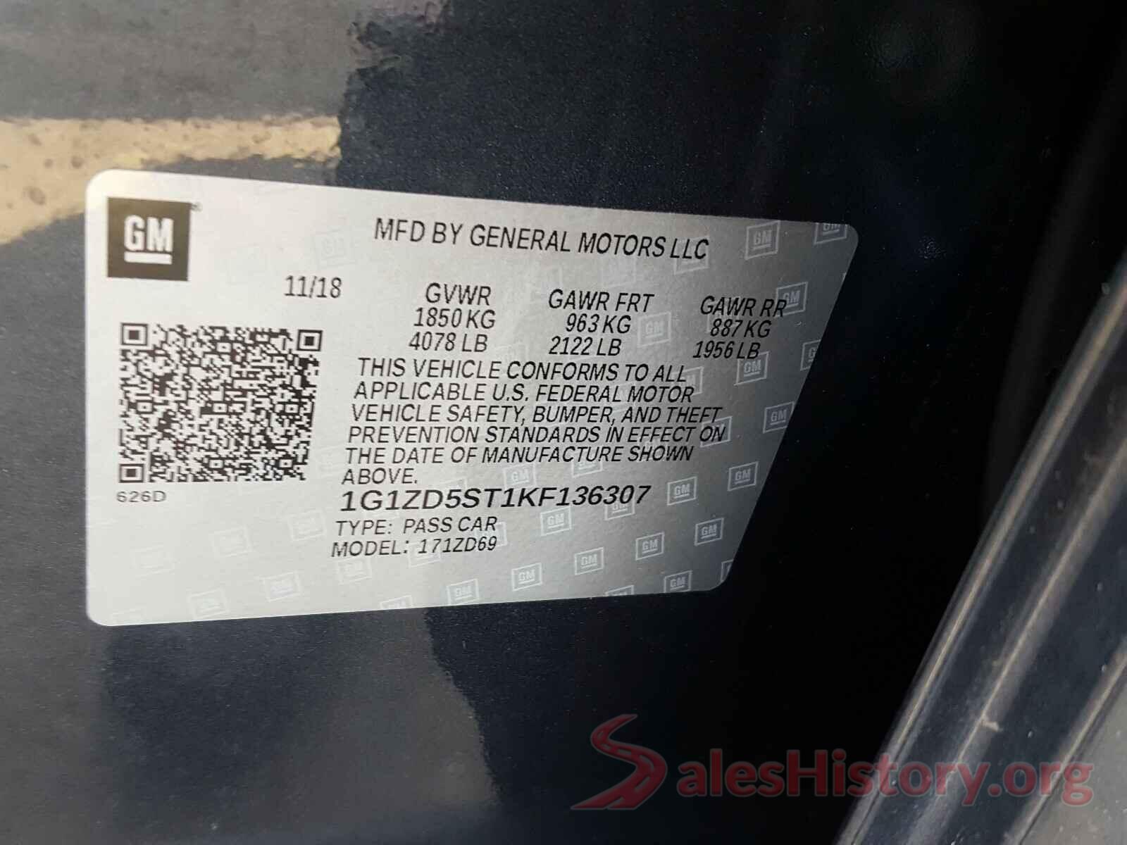 1G1ZD5ST1KF136307 2019 CHEVROLET MALIBU